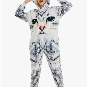 NWOT Plush Cat Face Adult Onsie L